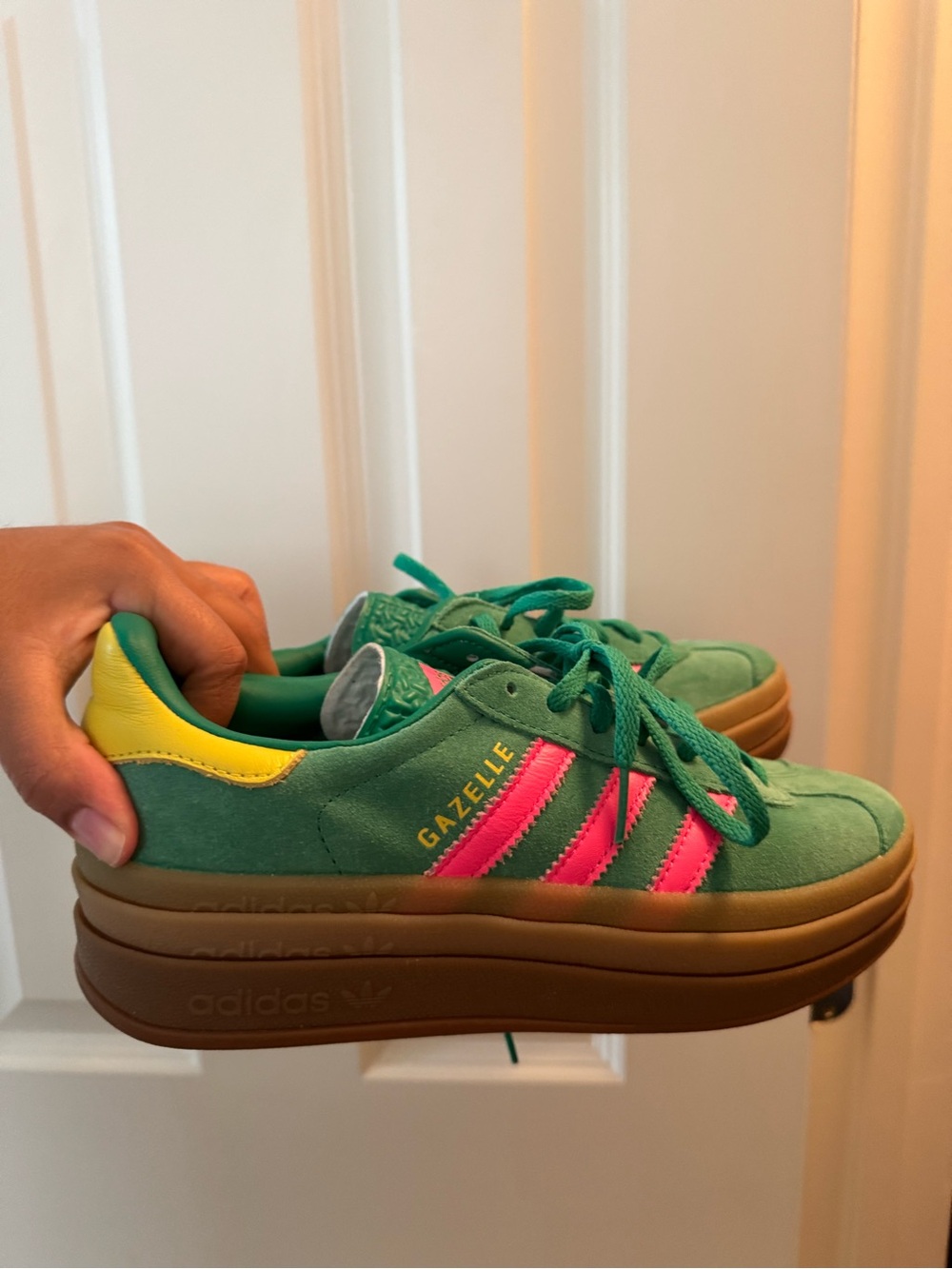 Adidas Gazelle Women’s Suede Sneakers - Green with Pink Stripes